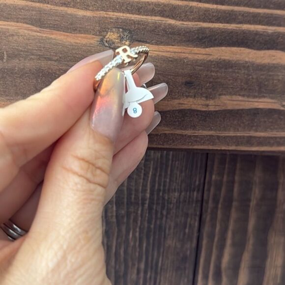 14K Gold Plated Initial R Ring Initial with Zirconia - Picture 3 of 11